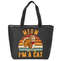 Meow I'm A Cat Retro Sunset Funny Turkey Zip Tote Bag