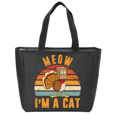 Meow I'm A Cat Retro Sunset Funny Turkey Zip Tote Bag