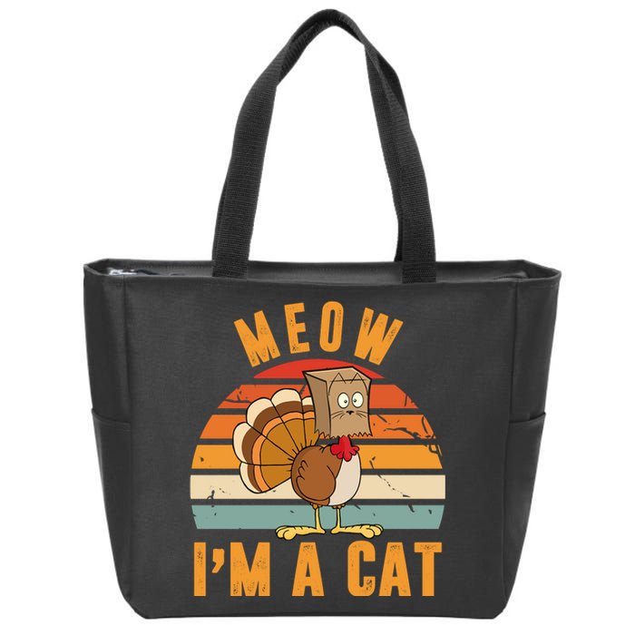 Meow I'm A Cat Retro Sunset Funny Turkey Zip Tote Bag