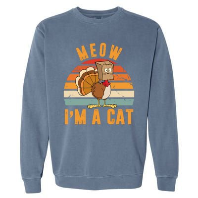 Meow I'm A Cat Retro Sunset Funny Turkey Garment-Dyed Sweatshirt