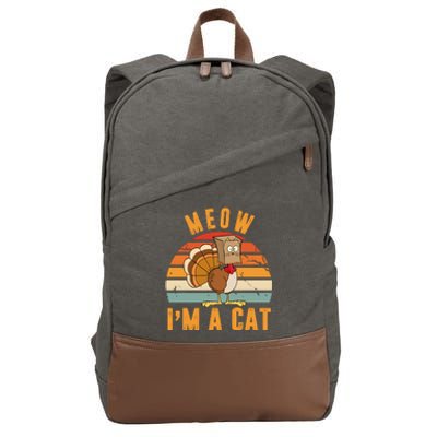 Meow I'm A Cat Retro Sunset Funny Turkey Cotton Canvas Backpack