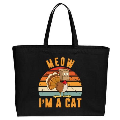 Meow I'm A Cat Retro Sunset Funny Turkey Cotton Canvas Jumbo Tote