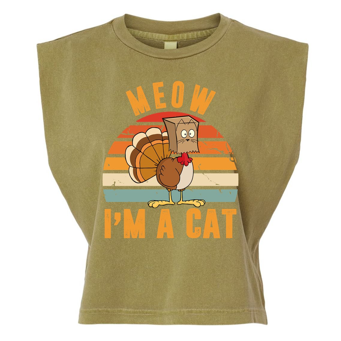 Meow I'm A Cat Retro Sunset Funny Turkey Garment-Dyed Women's Muscle Tee