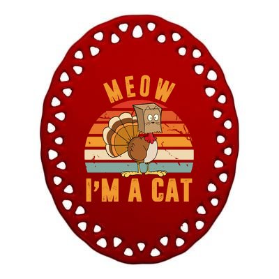 Meow I'm A Cat Retro Sunset Funny Turkey Ceramic Oval Ornament