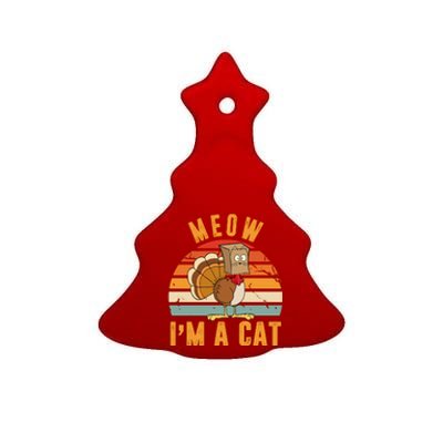 Meow I'm A Cat Retro Sunset Funny Turkey Ceramic Tree Ornament