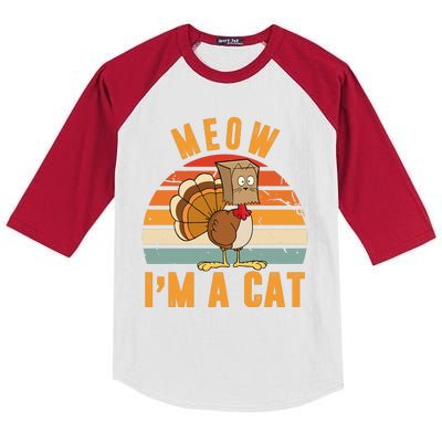 Meow I'm A Cat Retro Sunset Funny Turkey Kids Colorblock Raglan Jersey