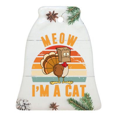 Meow I'm A Cat Retro Sunset Funny Turkey Ceramic Bell Ornament