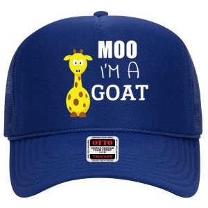 Moo Im A Goat Funny Cartoon Giraffe Graphic Ironic Tee High Crown Mesh Back Trucker Hat