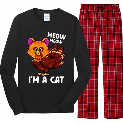 Meow IM A Cat Turkey Thanksgiving Long Sleeve Pajama Set