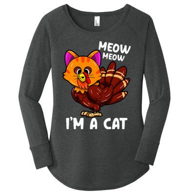 Meow IM A Cat Turkey Thanksgiving Women's Perfect Tri Tunic Long Sleeve Shirt