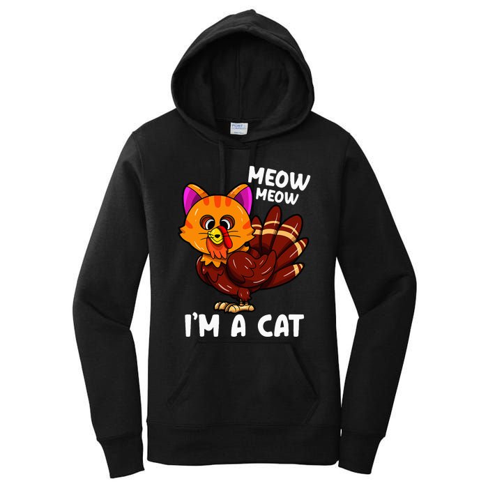 Meow IM A Cat Turkey Thanksgiving Women's Pullover Hoodie