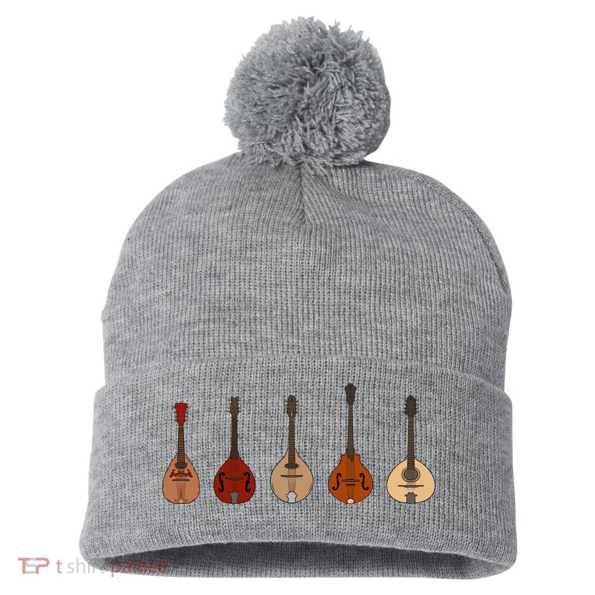 Mandolins In A Row Music Instrument Set Pom Pom 12in Knit Beanie