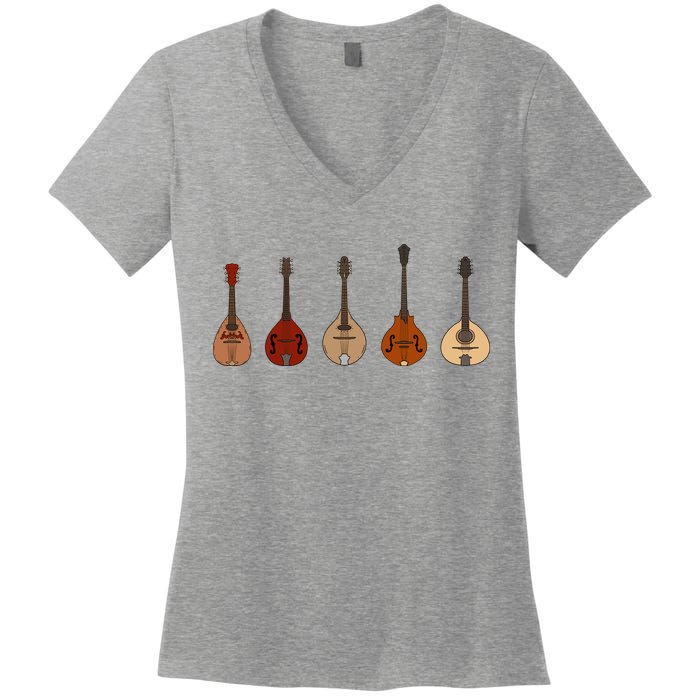 Mandolins In A Row Music Instrument Set Women's V-Neck T-Shirt