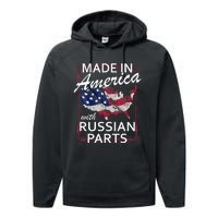 Made In America With Russian Parts Half American Russia Performance Fleece Hoodie