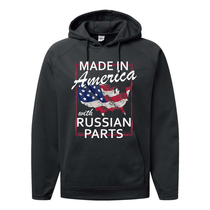 Made In America With Russian Parts Half American Russia Performance Fleece Hoodie