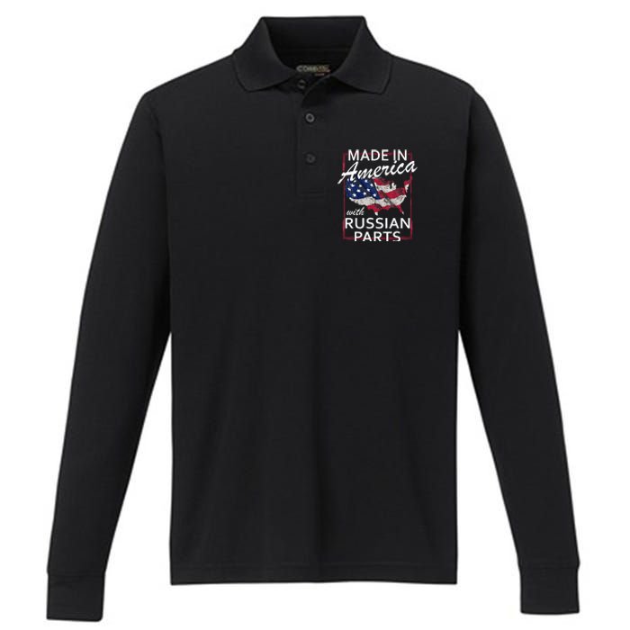 Made In America With Russian Parts Half American Russia Performance Long Sleeve Polo