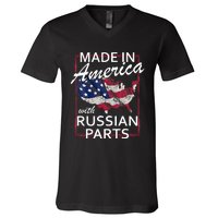 Made In America With Russian Parts Half American Russia V-Neck T-Shirt