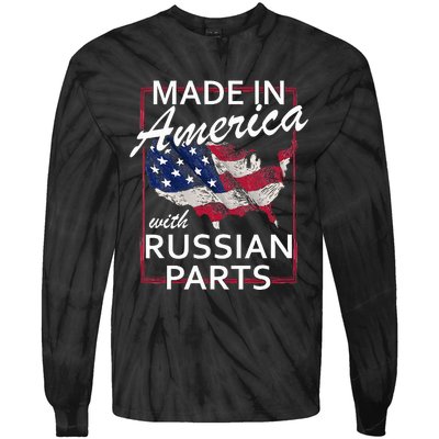 Made In America With Russian Parts Half American Russia Tie-Dye Long Sleeve Shirt