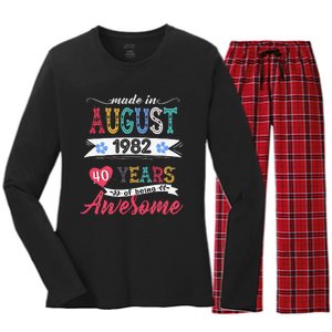 Made In August 1982 40 Year Of Being Awesome 40th Birthday Women's Long Sleeve Flannel Pajama Set 