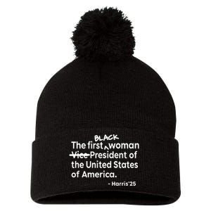 Mess In A Bottle Black The First Woman Vicepresident Of The United States Of Am Pom Pom 12in Knit Beanie