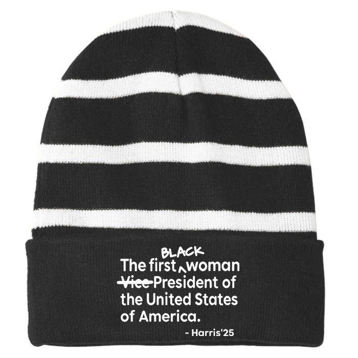 Mess In A Bottle Black The First Woman Vicepresident Of The United States Of Am Striped Beanie with Solid Band