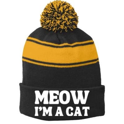 Meow IM A Cat Halloween Costume Funny Saying Cat Stripe Pom Pom Beanie