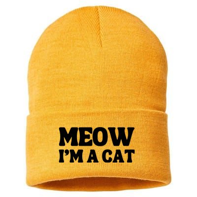 Meow IM A Cat Halloween Costume Funny Saying Cat Sustainable Knit Beanie