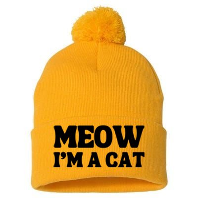 Meow IM A Cat Halloween Costume Funny Saying Cat Pom Pom 12in Knit Beanie