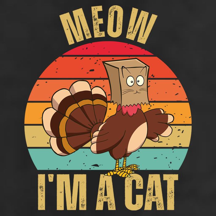 Meow IM A Cat Thanksgiving Turkey Funny 7 Panel Mesh Trucker Snapback Hat