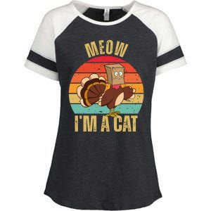 Meow IM A Cat Thanksgiving Turkey Funny Enza Ladies Jersey Colorblock Tee