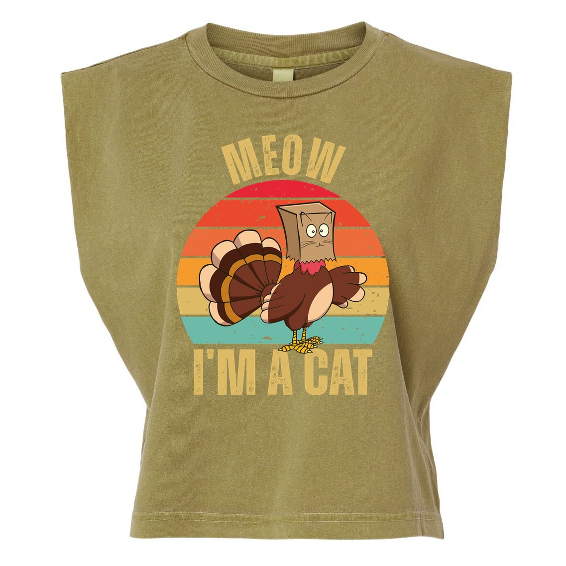 Meow IM A Cat Thanksgiving Turkey Funny Garment-Dyed Women's Muscle Tee