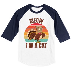 Meow IM A Cat Thanksgiving Turkey Funny Baseball Sleeve Shirt