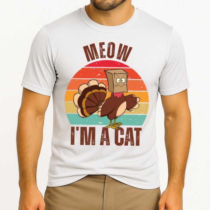 Meow IM A Cat Thanksgiving Turkey Funny Cooling Performance Crew T-Shirt