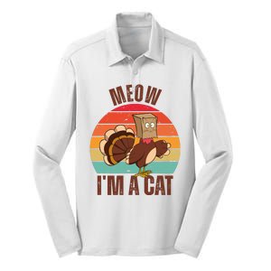 Meow IM A Cat Thanksgiving Turkey Funny Silk Touch Performance Long Sleeve Polo