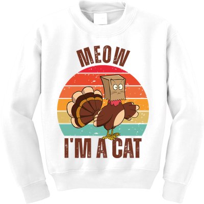 Meow IM A Cat Thanksgiving Turkey Funny Kids Sweatshirt
