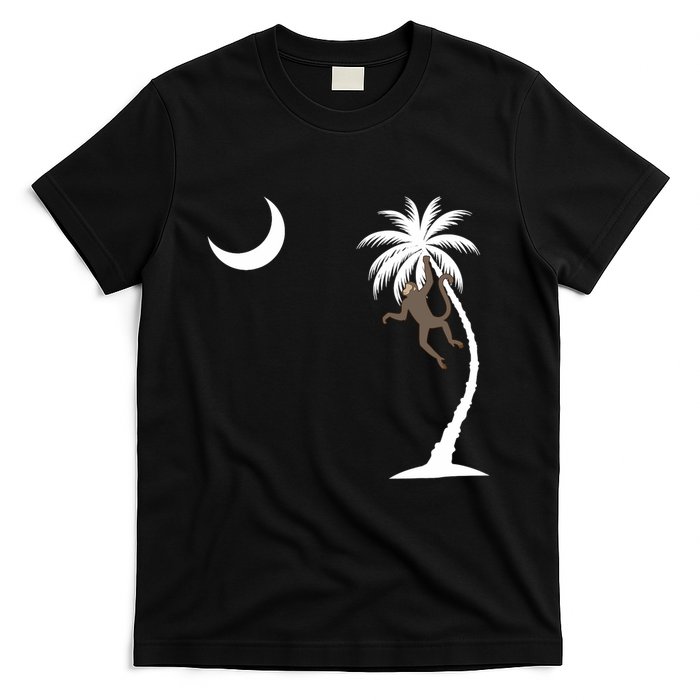 Monkey In A Palm Tree Looking At A Crescent Moon Sc Flag T-Shirt