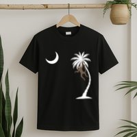 Monkey In A Palm Tree Looking At A Crescent Moon Sc Flag T-Shirt