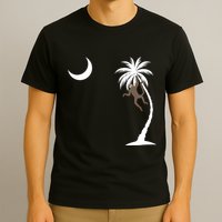 Monkey In A Palm Tree Looking At A Crescent Moon Sc Flag T-Shirt