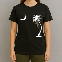 Monkey In A Palm Tree Looking At A Crescent Moon Sc Flag T-Shirt