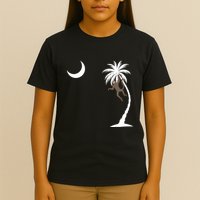 Monkey In A Palm Tree Looking At A Crescent Moon Sc Flag T-Shirt