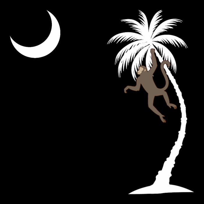Monkey In A Palm Tree Looking At A Crescent Moon Sc Flag T-Shirt