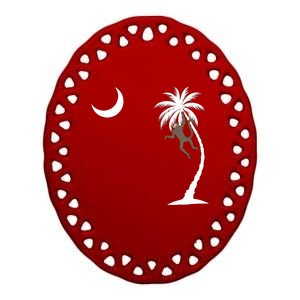 Monkey In A Palm Tree Looking At A Crescent Moon Sc Flag Ceramic Oval Ornament