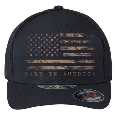 Made In America With Us Flag Design For Usa Independence Day Gift Flexfit Unipanel Trucker Cap