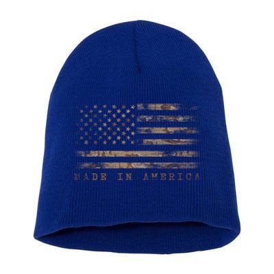 Made In America With Us Flag Design For Usa Independence Day Gift Short Acrylic Beanie