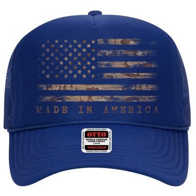 Made In America With Us Flag Design For Usa Independence Day Gift High Crown Mesh Back Trucker Hat