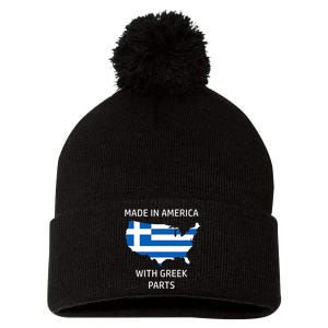 Made in America with Greek Parts - Greece and USA Pride Pom Pom 12in Knit Beanie