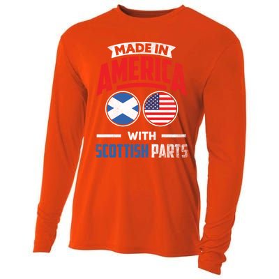 Made In America With Scottish Parts Scotland Pride Gift Cooling Performance Long Sleeve Crew