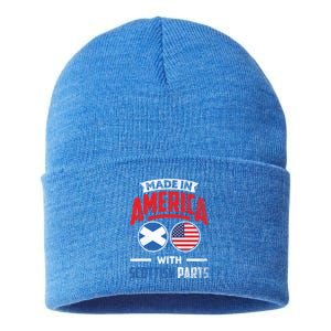 Made In America With Scottish Parts Scotland Pride Gift Sustainable Knit Beanie