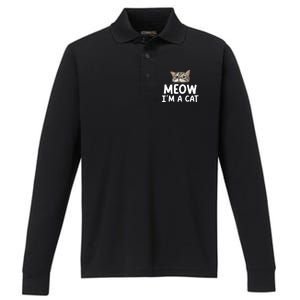 Meow IM A Cat Funny Halloween Costume Spooky Pet Lover Performance Long Sleeve Polo