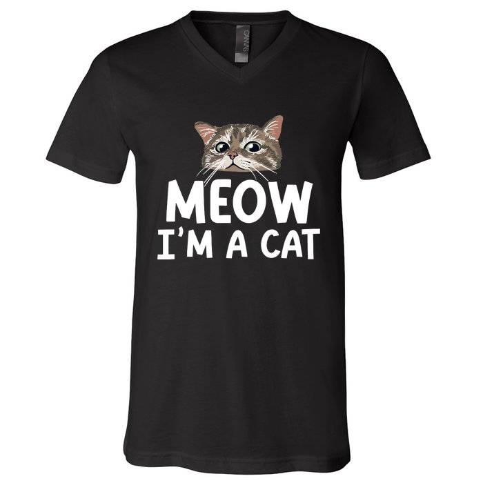 Meow IM A Cat Funny Halloween Costume Spooky Pet Lover V-Neck T-Shirt